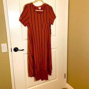 LuLaRoe Carly dress chest pocket rust/navy